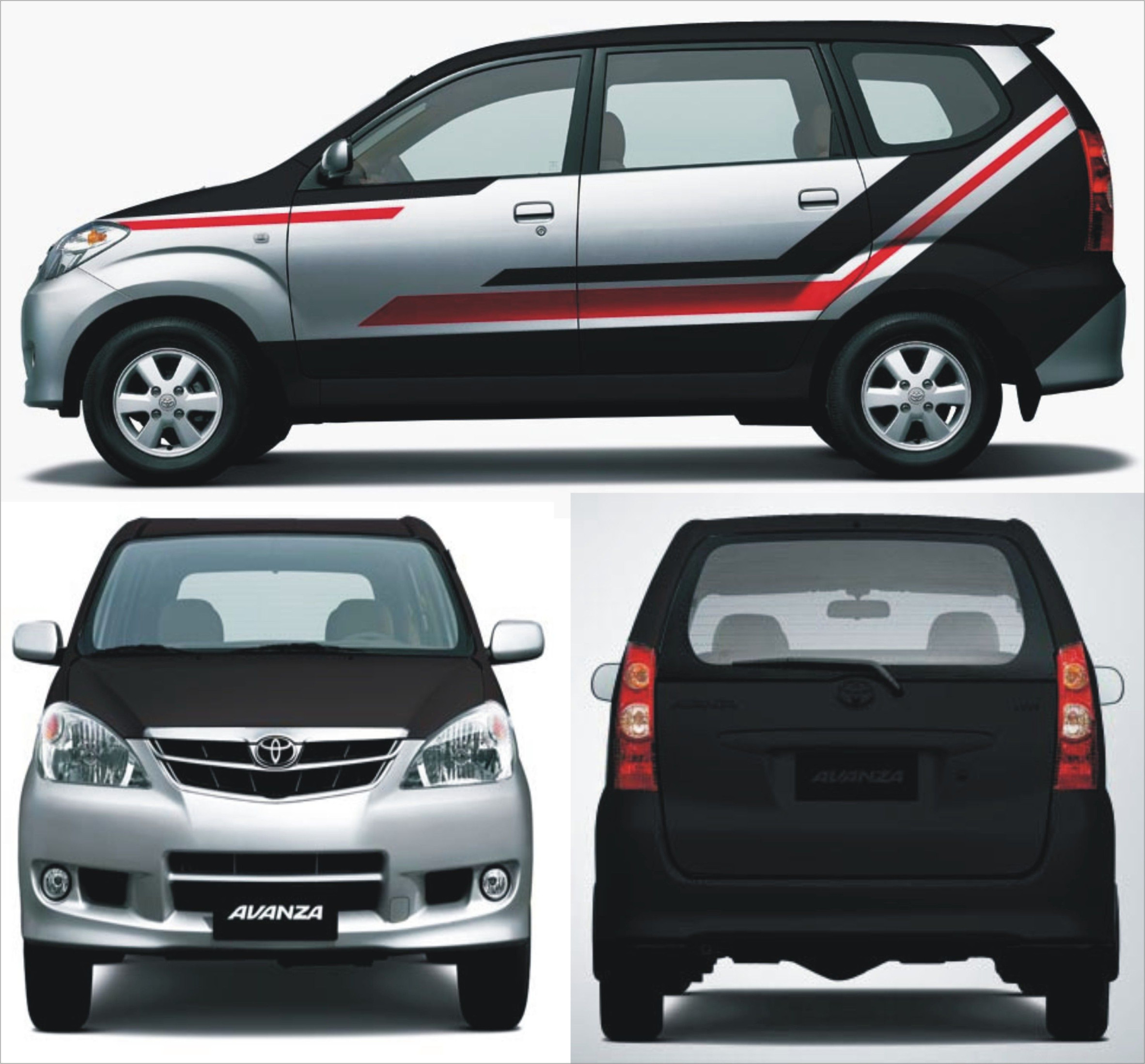 Toyota Avanza Silver - Black Red Striping & Wrapping Sticker
